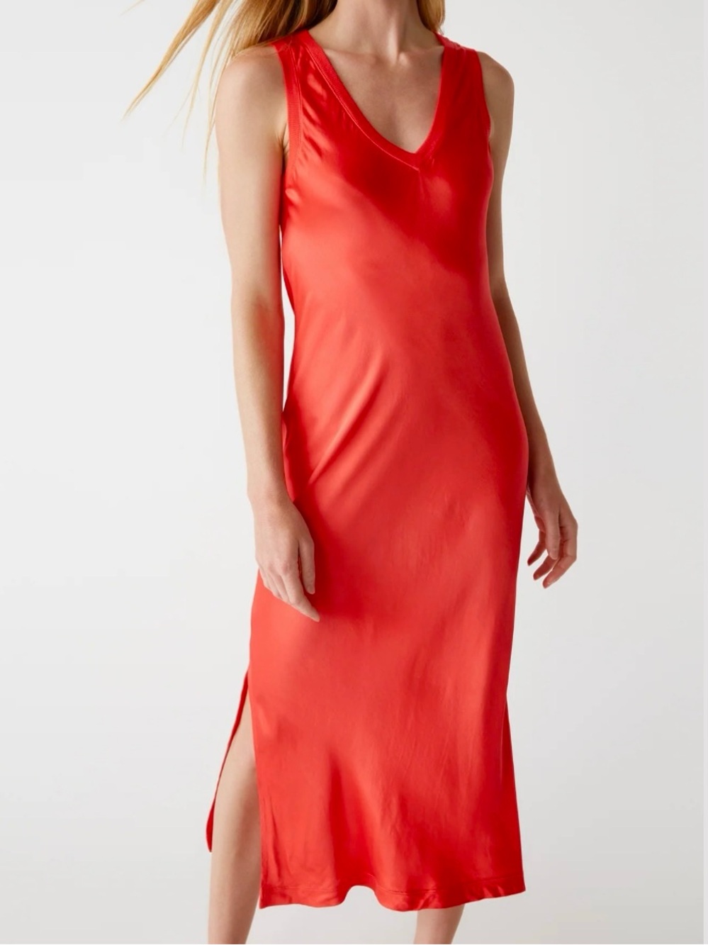 MICHAEL STARS Randi Satin Midi Dress In Spritz (Red) Size M